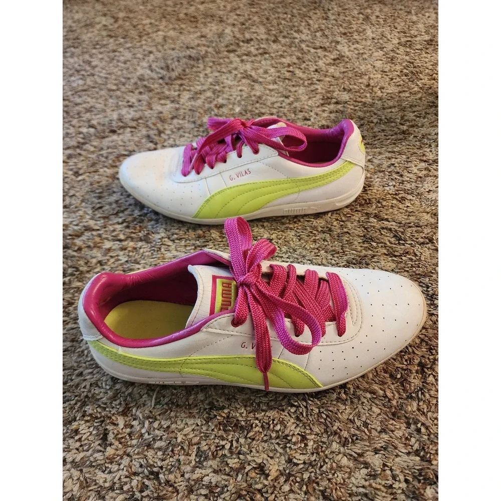 Puma G. Vilas Womens Sneaker White Pink Lime Green 354252 Size 7 Retro Tennis